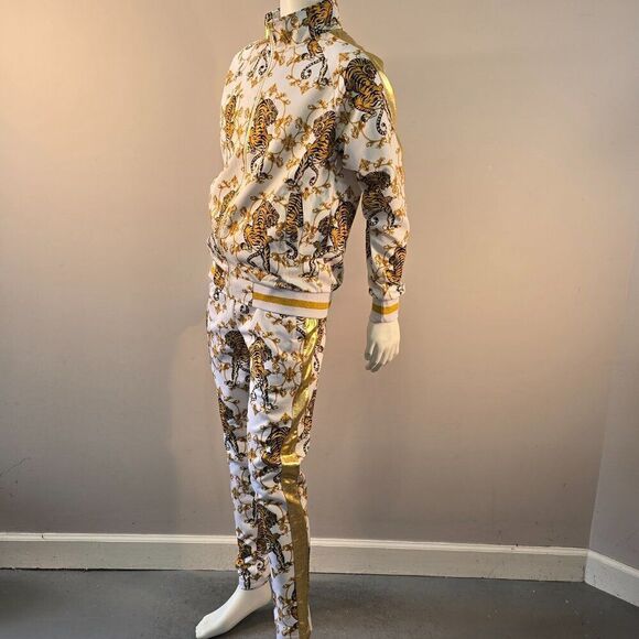 Tiger Print Track Suit Set G -Style USA Mens Sz M Animal Print Gold Accents - Picture 8 of 11